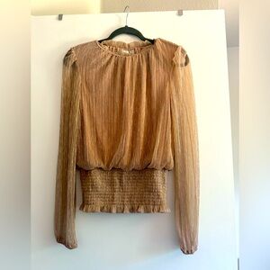 Joie Brown Long Sleeve Pleated Smocked Blouse NWT!
